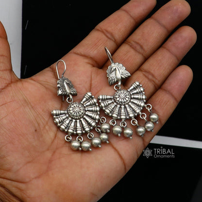 925 sterling silver handmade fabulous peacock design hoops earrings with hanging drops tribal ethnic brides jewelry belly dance india s1160 - TRIBAL ORNAMENTS