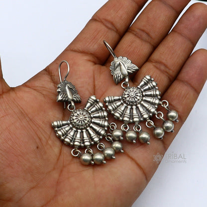 925 sterling silver handmade fabulous peacock design hoops earrings with hanging drops tribal ethnic brides jewelry belly dance india s1160 - TRIBAL ORNAMENTS