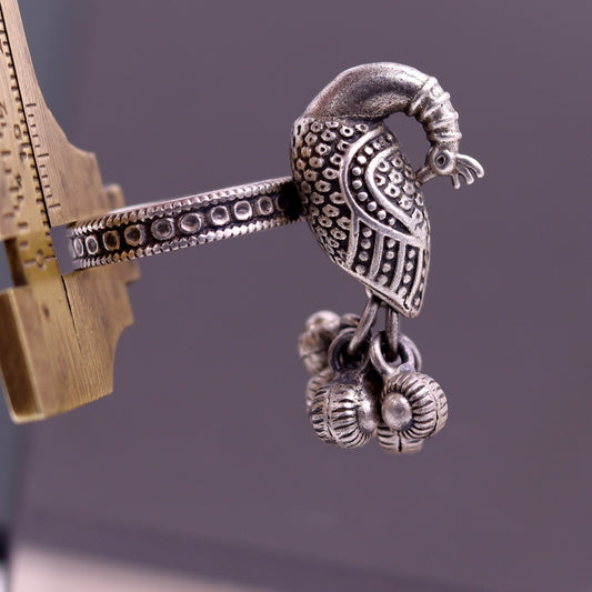 925 sterling silver handmade fabulous peacock design ring with amazing noisy jingle bells excellent customized jewelry for belly dance sr200 - TRIBAL ORNAMENTS
