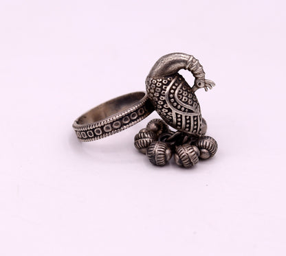 925 sterling silver handmade fabulous peacock design ring with amazing noisy jingle bells excellent customized jewelry for belly dance sr200 - TRIBAL ORNAMENTS