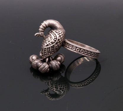 925 sterling silver handmade fabulous peacock design ring with amazing noisy jingle bells excellent customized jewelry for belly dance sr200 - TRIBAL ORNAMENTS