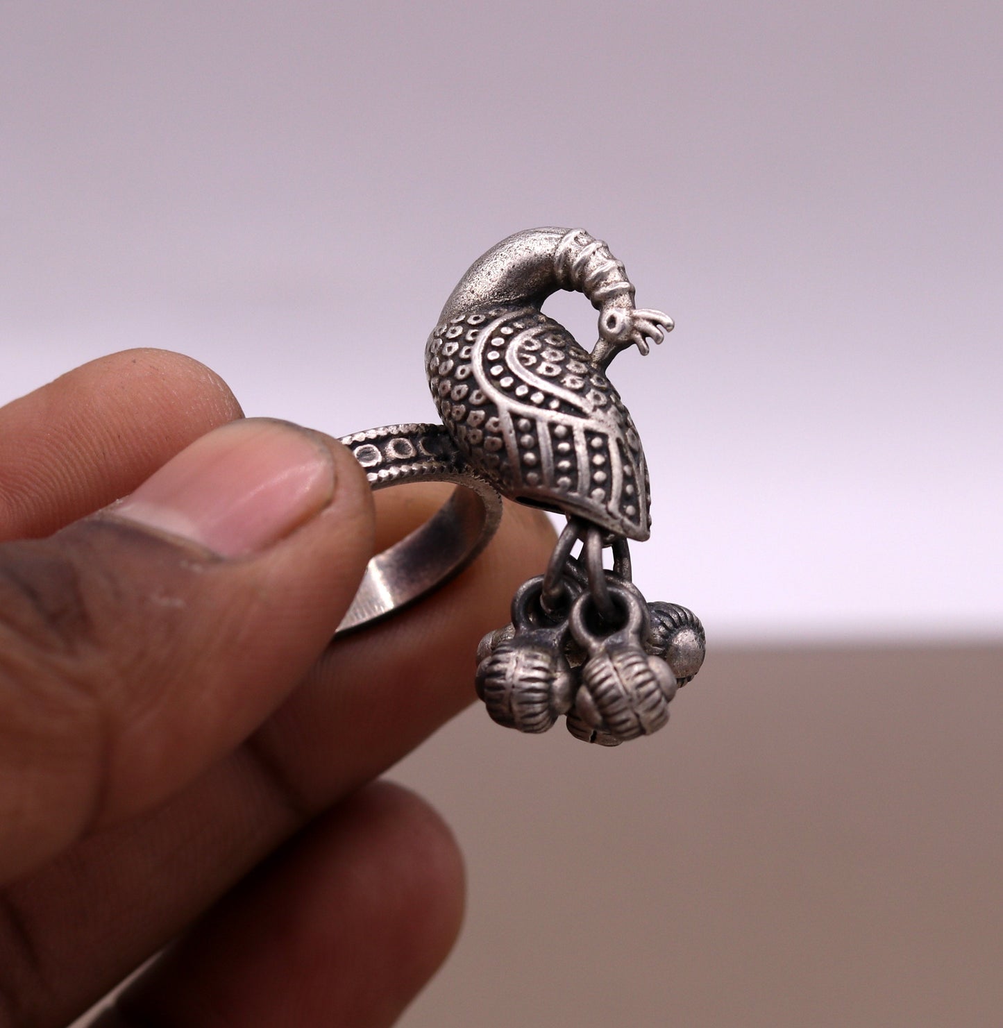 925 sterling silver handmade fabulous peacock design ring with amazing noisy jingle bells excellent customized jewelry for belly dance sr200 - TRIBAL ORNAMENTS