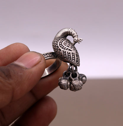 925 sterling silver handmade fabulous peacock design ring with amazing noisy jingle bells excellent customized jewelry for belly dance sr200 - TRIBAL ORNAMENTS
