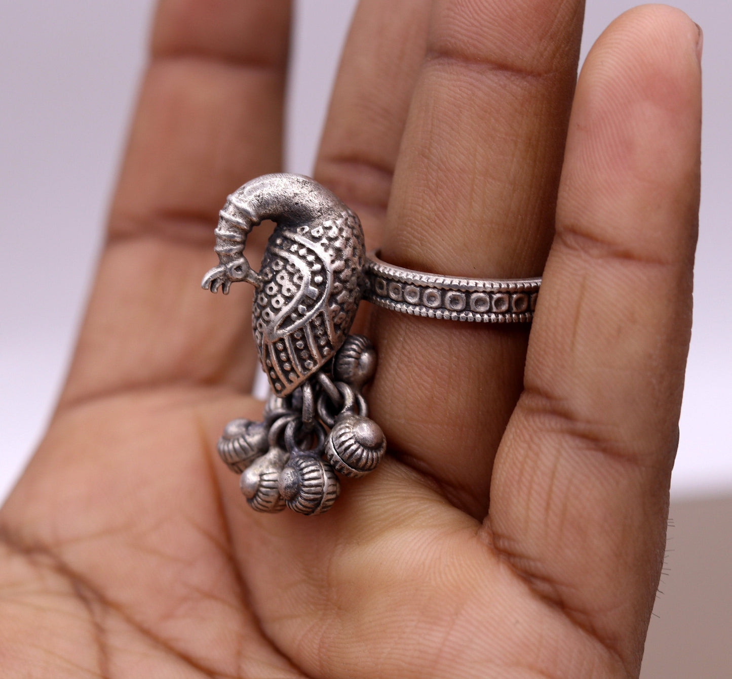 925 sterling silver handmade fabulous peacock design ring with amazing noisy jingle bells excellent customized jewelry for belly dance sr200 - TRIBAL ORNAMENTS