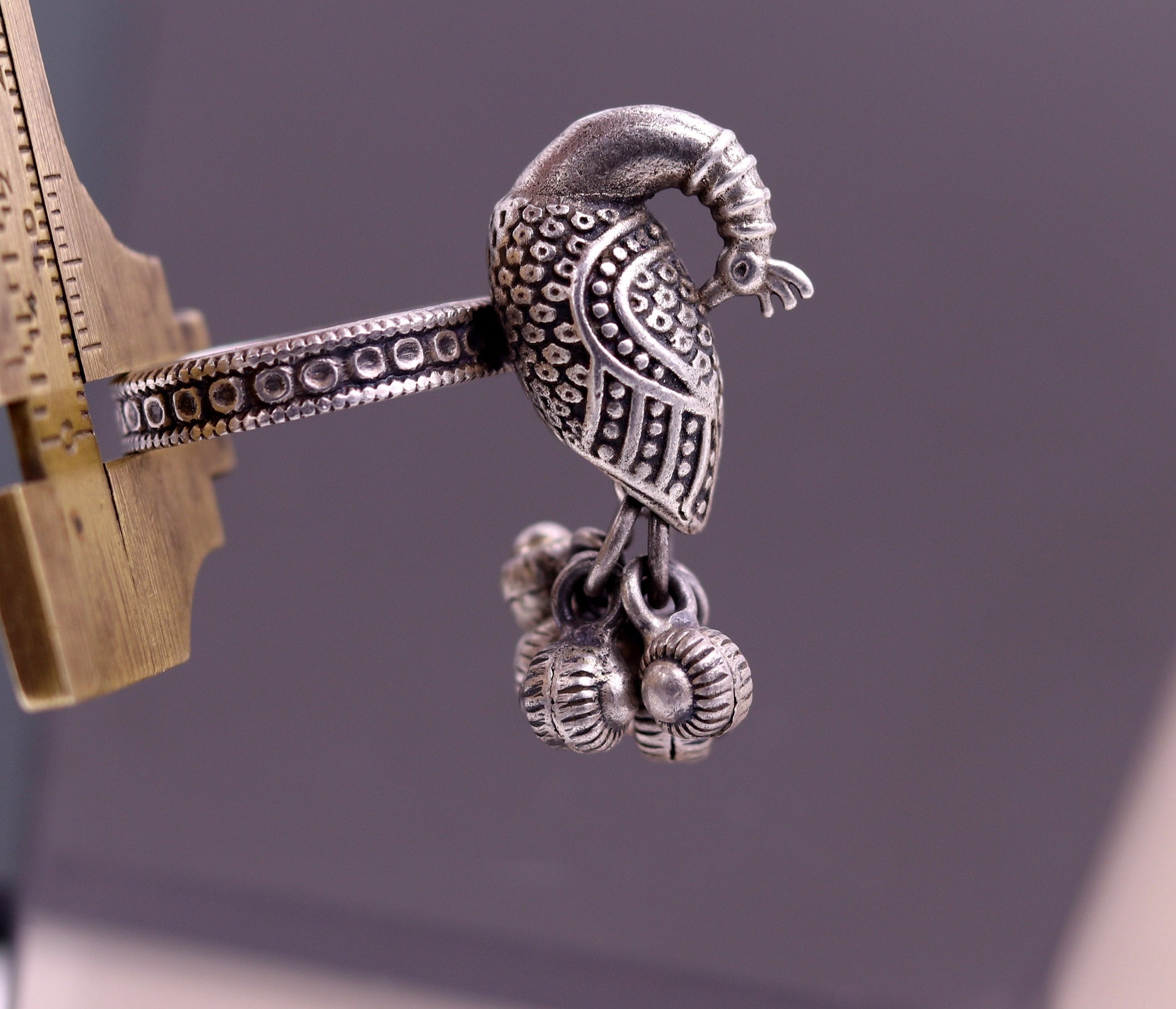 925 sterling silver handmade fabulous peacock design ring with amazing noisy jingle bells excellent customized jewelry for belly dance sr266 - TRIBAL ORNAMENTS