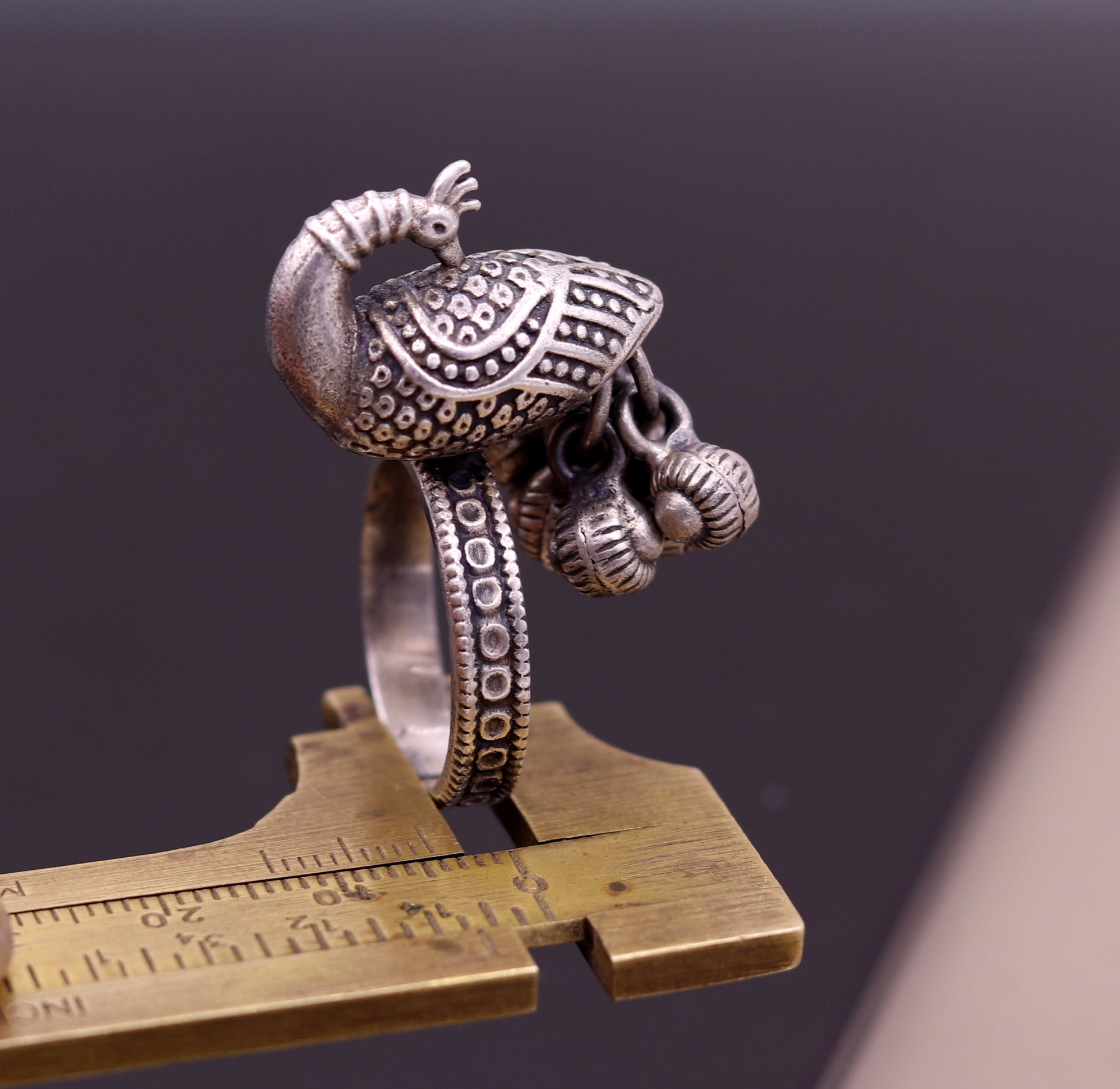 925 sterling silver handmade fabulous peacock design ring with amazing noisy jingle bells excellent customized jewelry for belly dance sr266 - TRIBAL ORNAMENTS