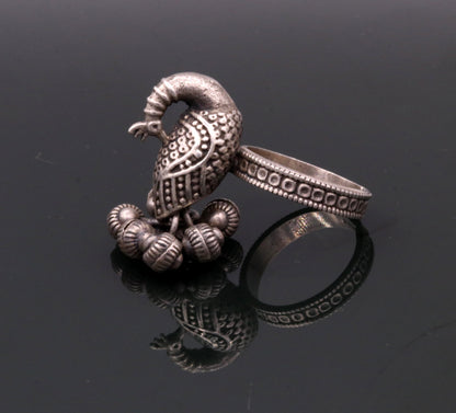 925 sterling silver handmade fabulous peacock design ring with amazing noisy jingle bells excellent customized jewelry for belly dance sr266 - TRIBAL ORNAMENTS