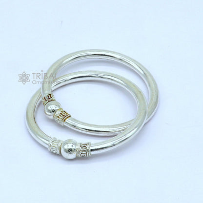 925 sterling silver bangle bracelet with plain shine ball design, tribal ethnic jewelry, handmade tribal ornament kada bracelet.
