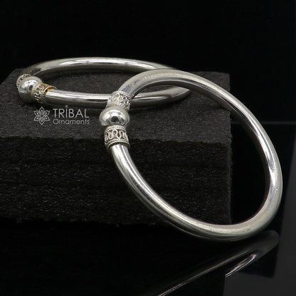 925 sterling silver bangle bracelet with shiny ball design, tribal ethnic jewelry, handmade silver kada bracelet by TRIBAL ORNAMENTS