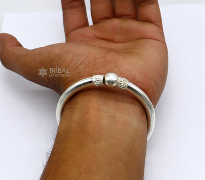 925 sterling silver bangle bracelet with plain shine ball design, tribal ethnic kada jewelry, handmade by Tribal Ornaments.