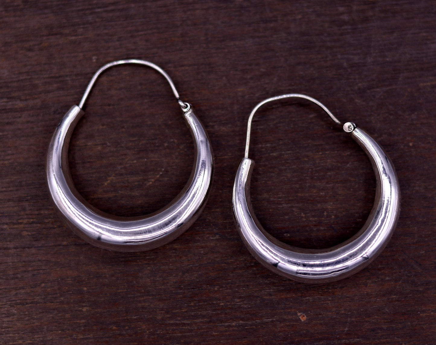 925 sterling silver handmade fabulous plain shining hoops earrings kundal unisex tribal bell dance jewelry from india s575 - TRIBAL ORNAMENTS