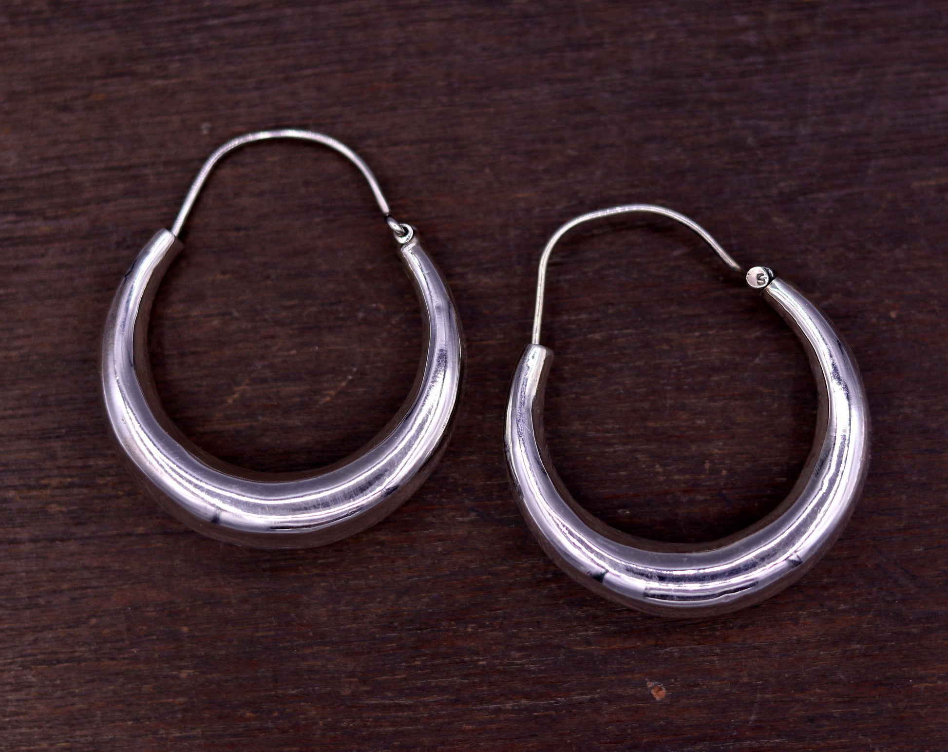 925 sterling silver handmade fabulous plain shining hoops earrings kundal unisex tribal bell dance jewelry from india s575 - TRIBAL ORNAMENTS