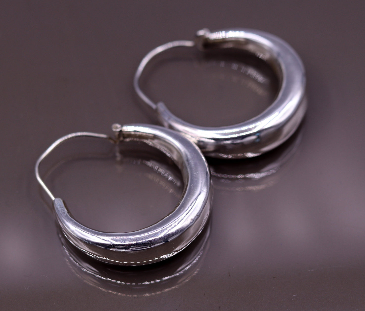 925 sterling silver handmade fabulous plain shining hoops earrings kundal unisex tribal bell dance jewelry from india s575 - TRIBAL ORNAMENTS