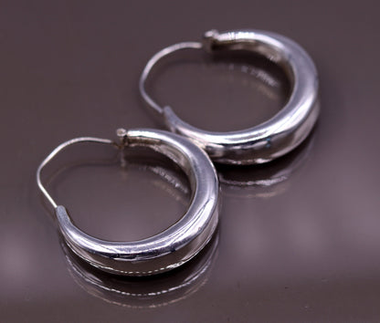925 sterling silver handmade fabulous plain shining hoops earrings kundal unisex tribal bell dance jewelry from india s575 - TRIBAL ORNAMENTS