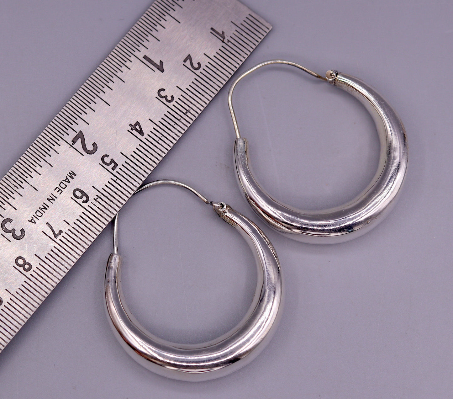 925 sterling silver handmade fabulous plain shining hoops earrings kundal unisex tribal bell dance jewelry from india s575 - TRIBAL ORNAMENTS
