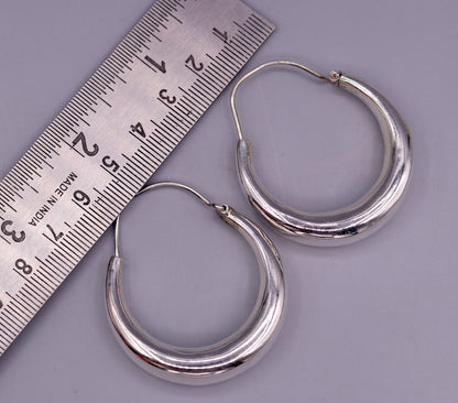 925 sterling silver handmade fabulous plain shining hoops earrings kundal unisex tribal bell dance jewelry from india s575 - TRIBAL ORNAMENTS