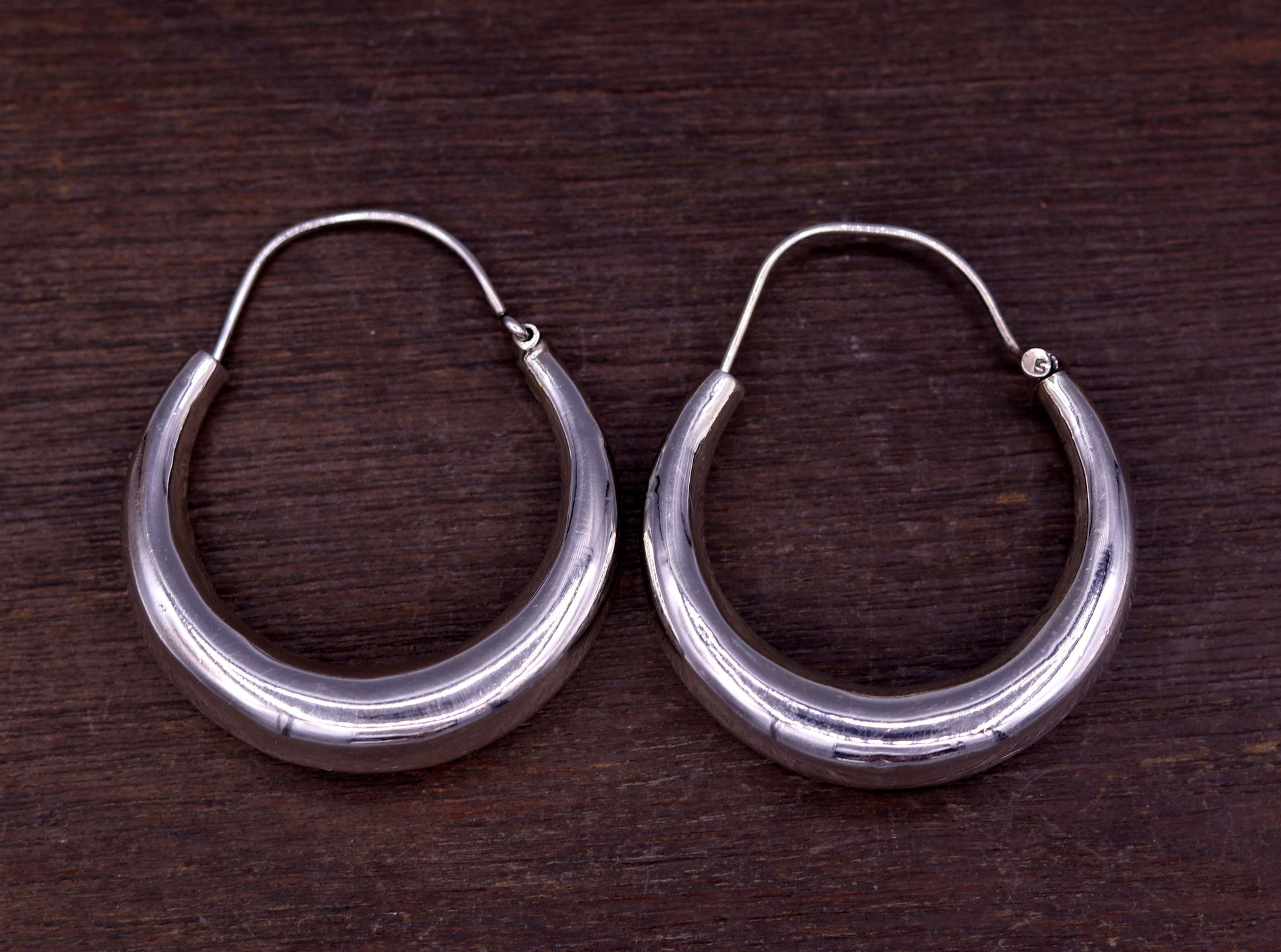 925 sterling silver handmade fabulous plain shining hoops earrings kundal unisex tribal bell dance jewelry from india s575 - TRIBAL ORNAMENTS