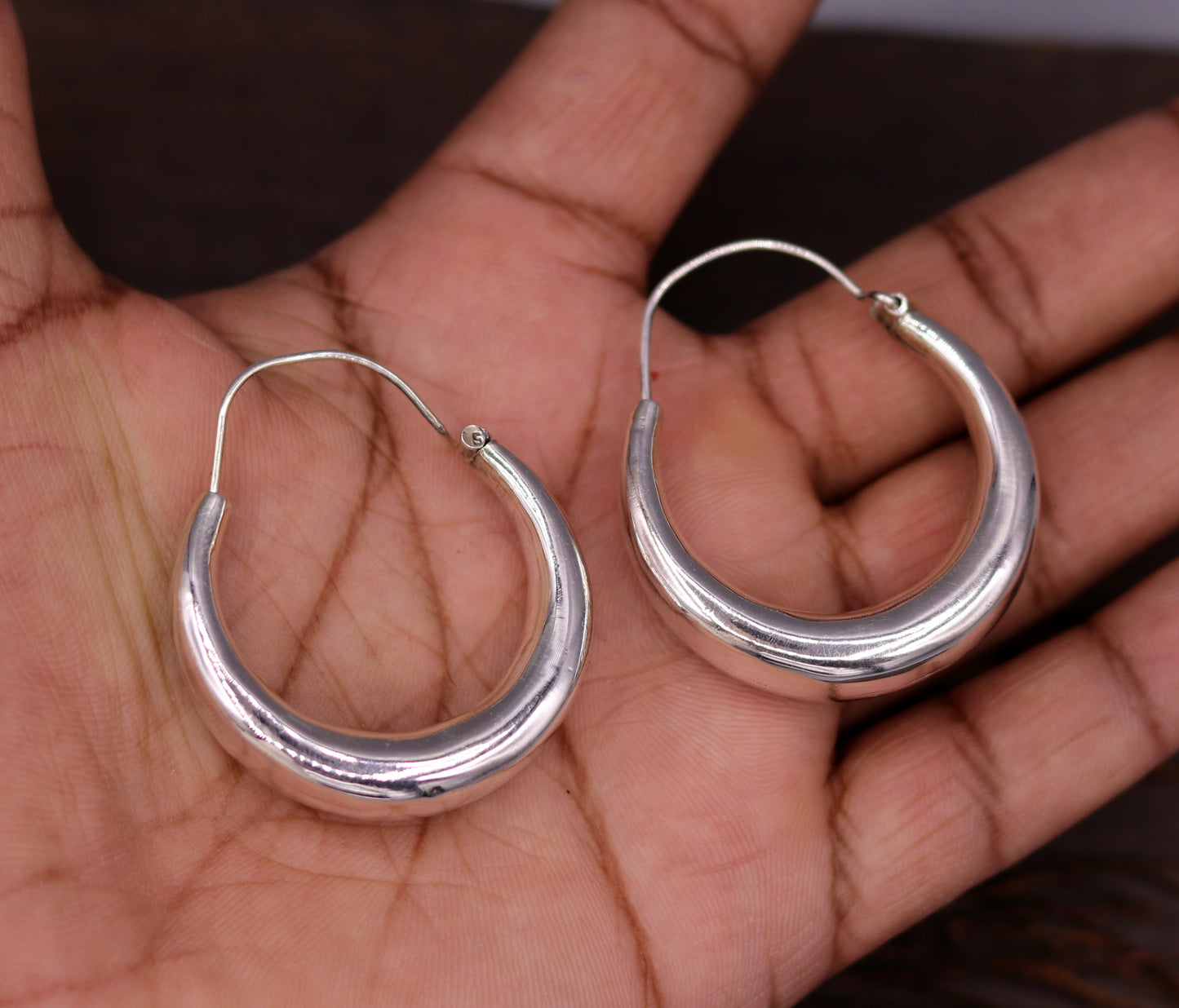 925 sterling silver handmade fabulous plain shining hoops earrings kundal unisex tribal bell dance jewelry from india s575 - TRIBAL ORNAMENTS