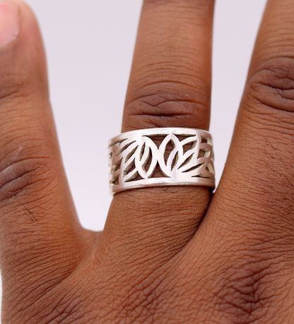Handmade 925 sterling silver ring with detailed horse, camel, and elephant design, unisex adjustable band by Tribal Ornaments.