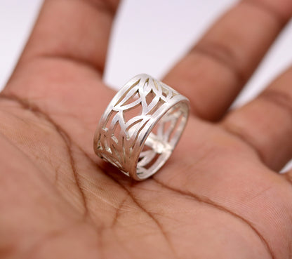 Sterling silver handmade unisex ring featuring detailed horse, camel, and elephant designs, adjustable band, tribal ornament jewelry.