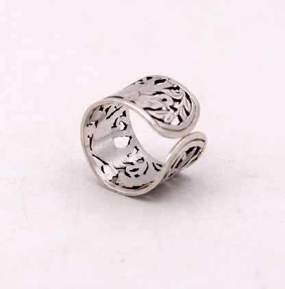 Unisex 925 sterling silver handmade ring featuring detailed horse, camel, and elephant design with adjustable band by TRIBAL ORNAMENTS.