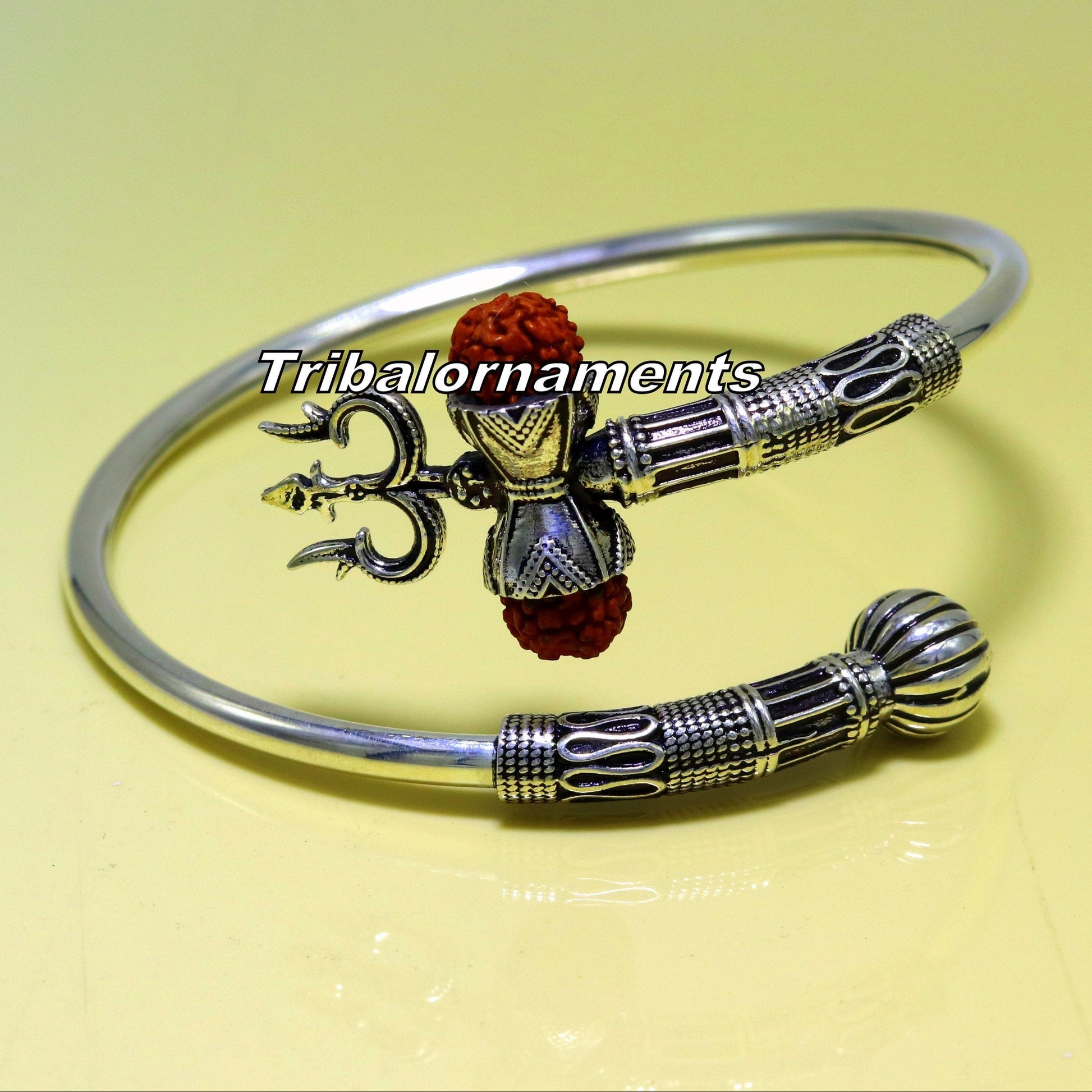 925 sterling silver handmade fabulous Rudraksha  beads shiva kada bangle bracelet excellent customized unisex wrist temple jewelry nsk235 - TRIBAL ORNAMENTS