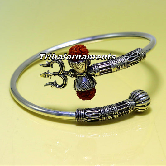 925 sterling silver handmade fabulous Rudraksha  beads shiva kada bangle bracelet excellent customized unisex wrist temple jewelry nsk235 - TRIBAL ORNAMENTS