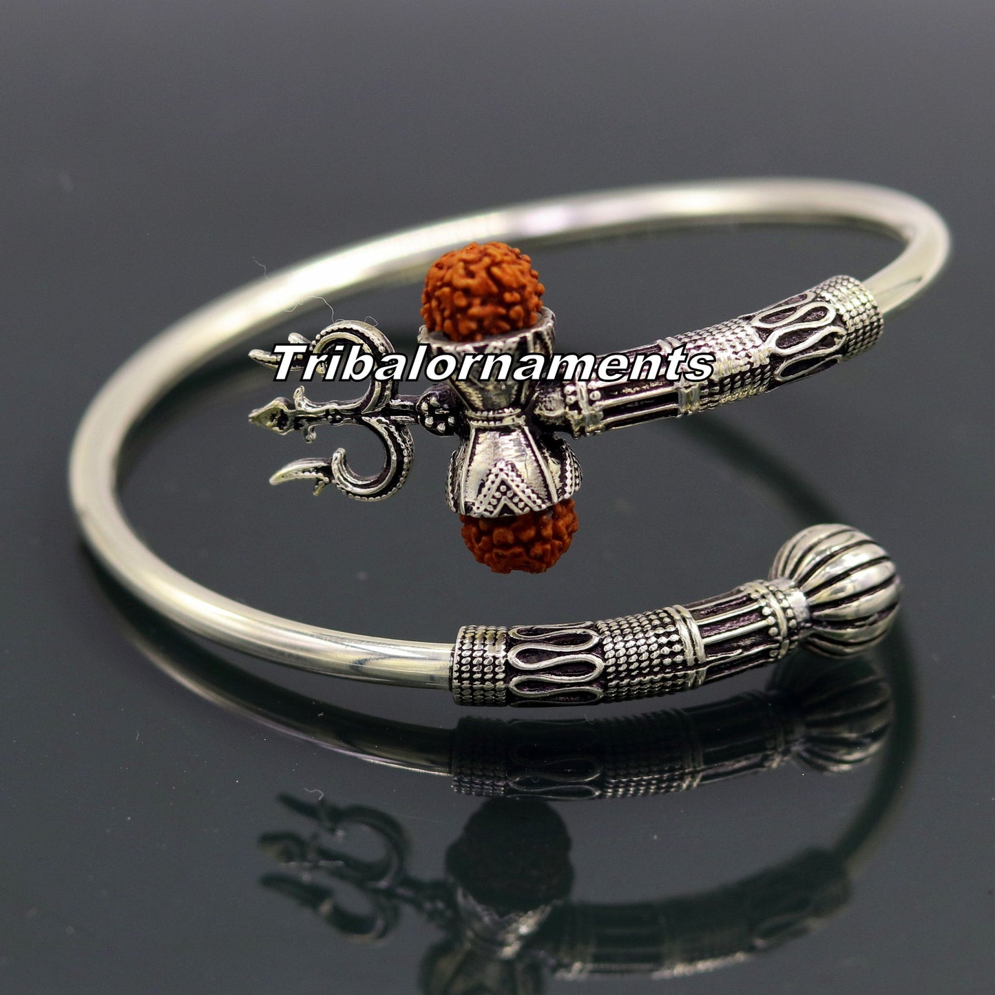 925 sterling silver handmade fabulous Rudraksha  beads shiva kada bangle bracelet excellent customized unisex wrist temple jewelry nsk235 - TRIBAL ORNAMENTS
