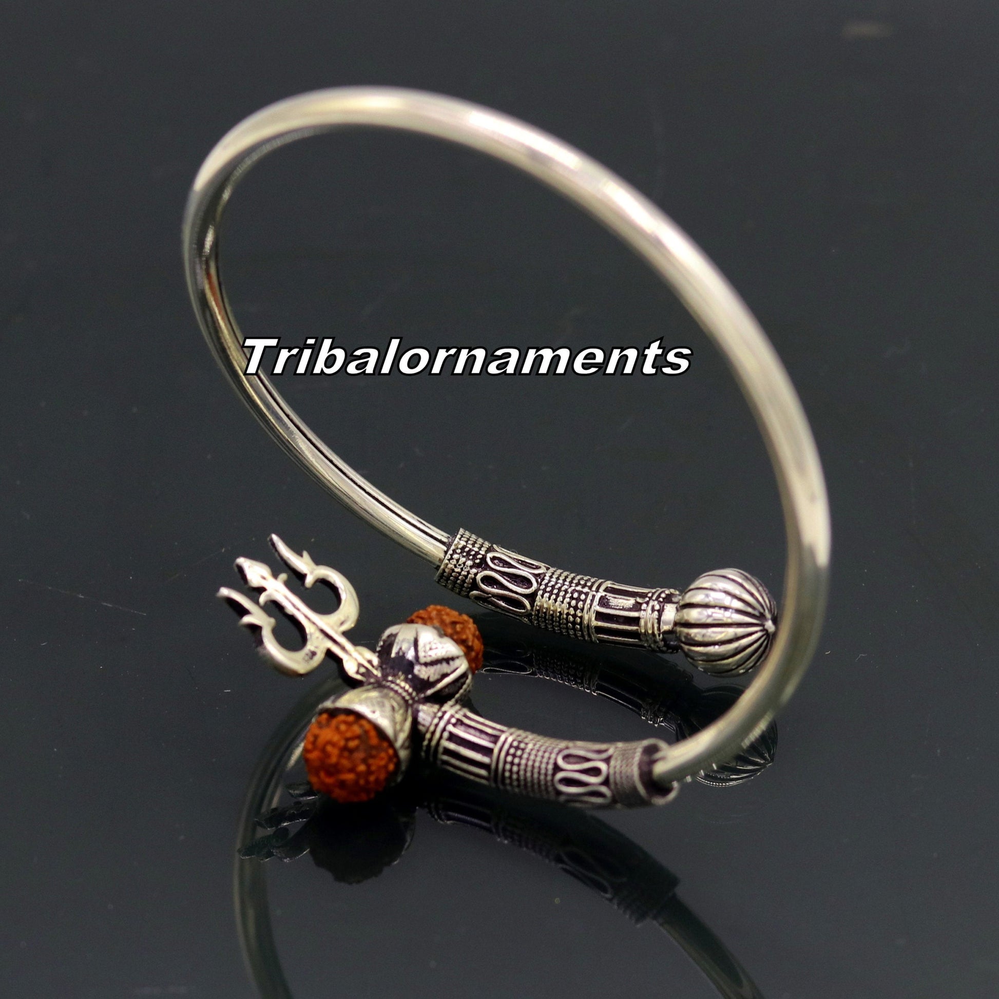 925 sterling silver handmade fabulous Rudraksha  beads shiva kada bangle bracelet excellent customized unisex wrist temple jewelry nsk235 - TRIBAL ORNAMENTS