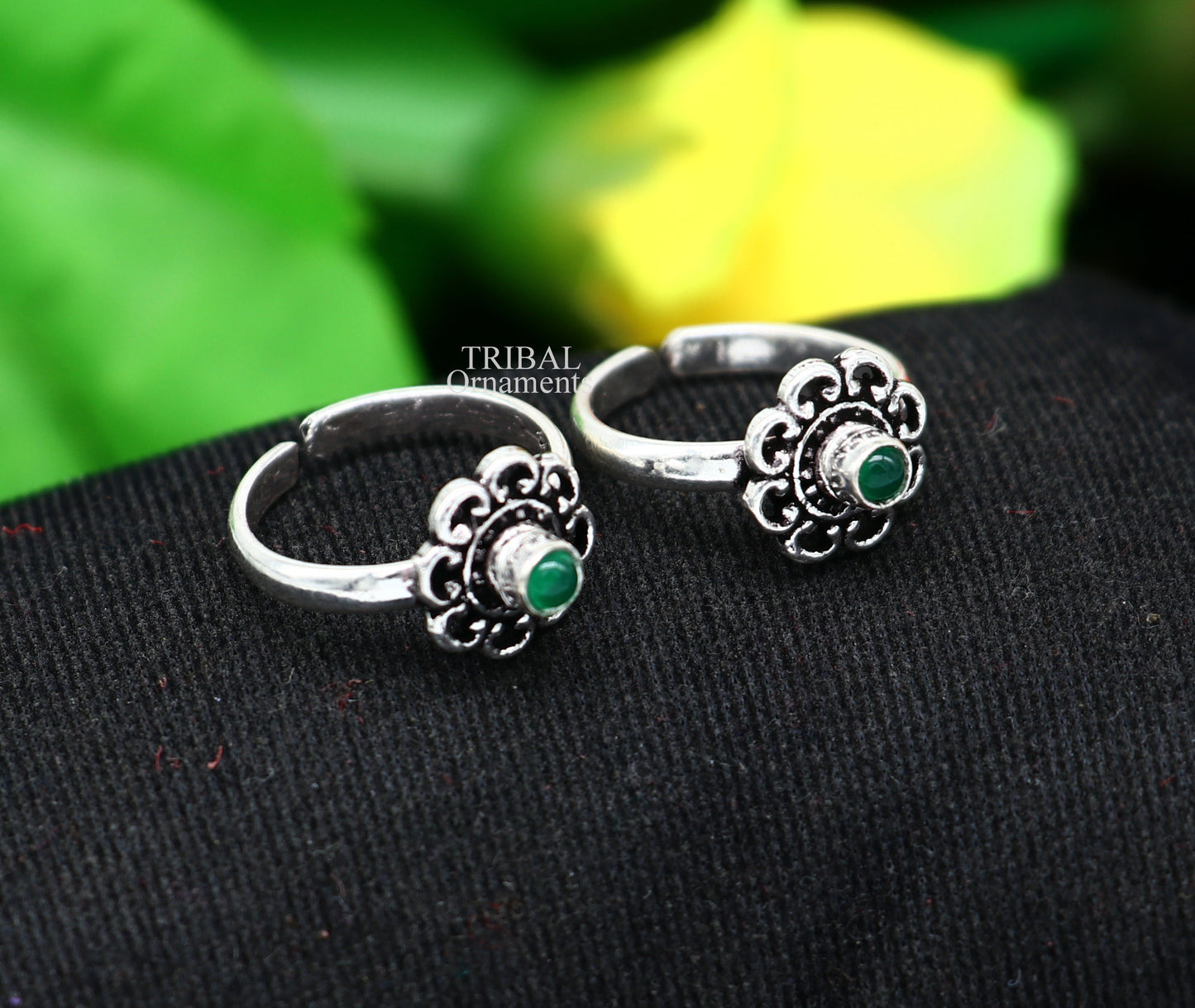 925 sterling silver handmade fabulous tiny toe ring band green stone tribal belly dance vintage style ethnic jewelry from India toer145 - TRIBAL ORNAMENTS
