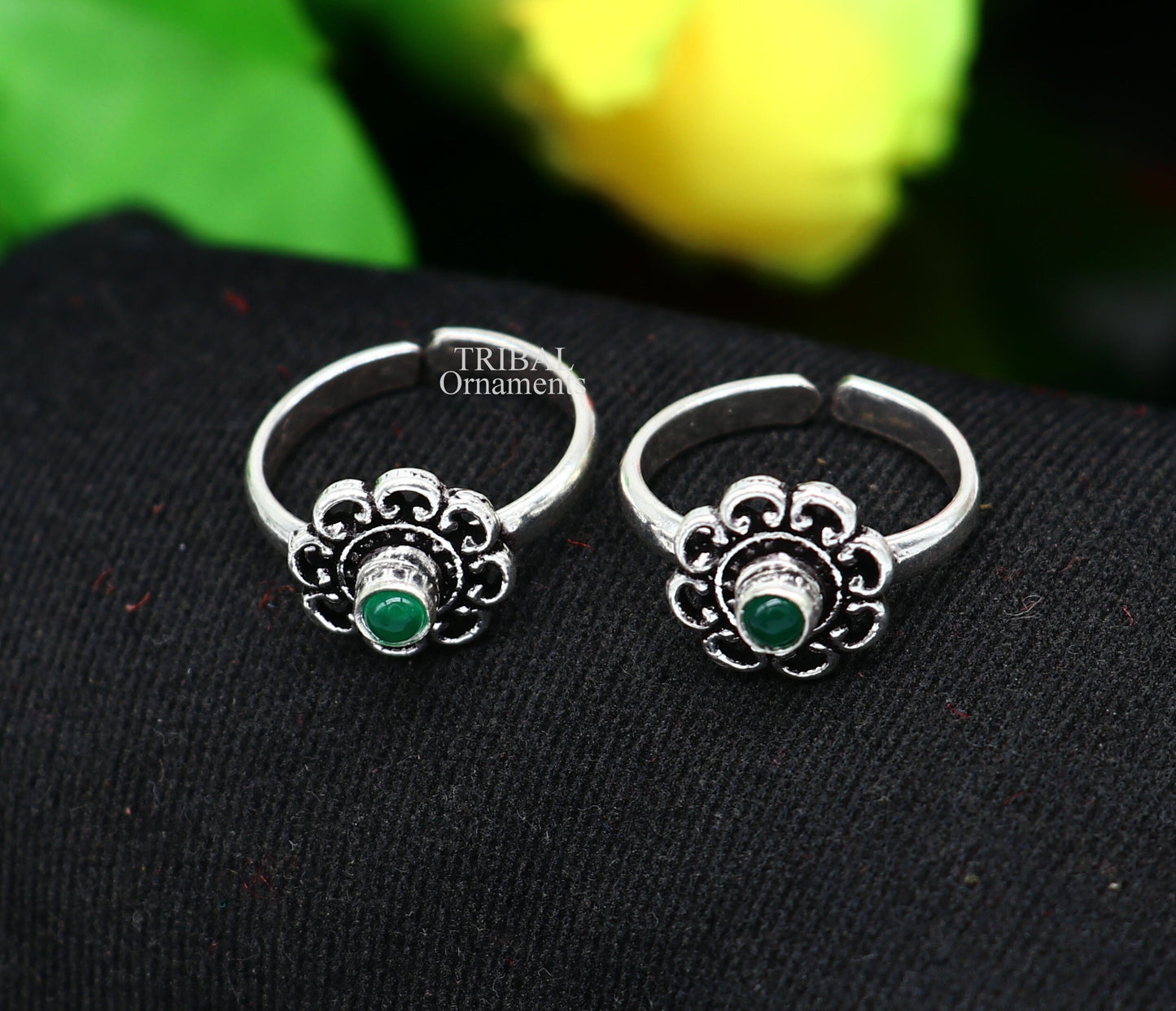 925 sterling silver handmade fabulous tiny toe ring band green stone tribal belly dance vintage style ethnic jewelry from India toer145 - TRIBAL ORNAMENTS