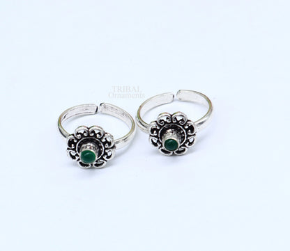 925 sterling silver handmade fabulous tiny toe ring band green stone tribal belly dance vintage style ethnic jewelry from India toer145 - TRIBAL ORNAMENTS