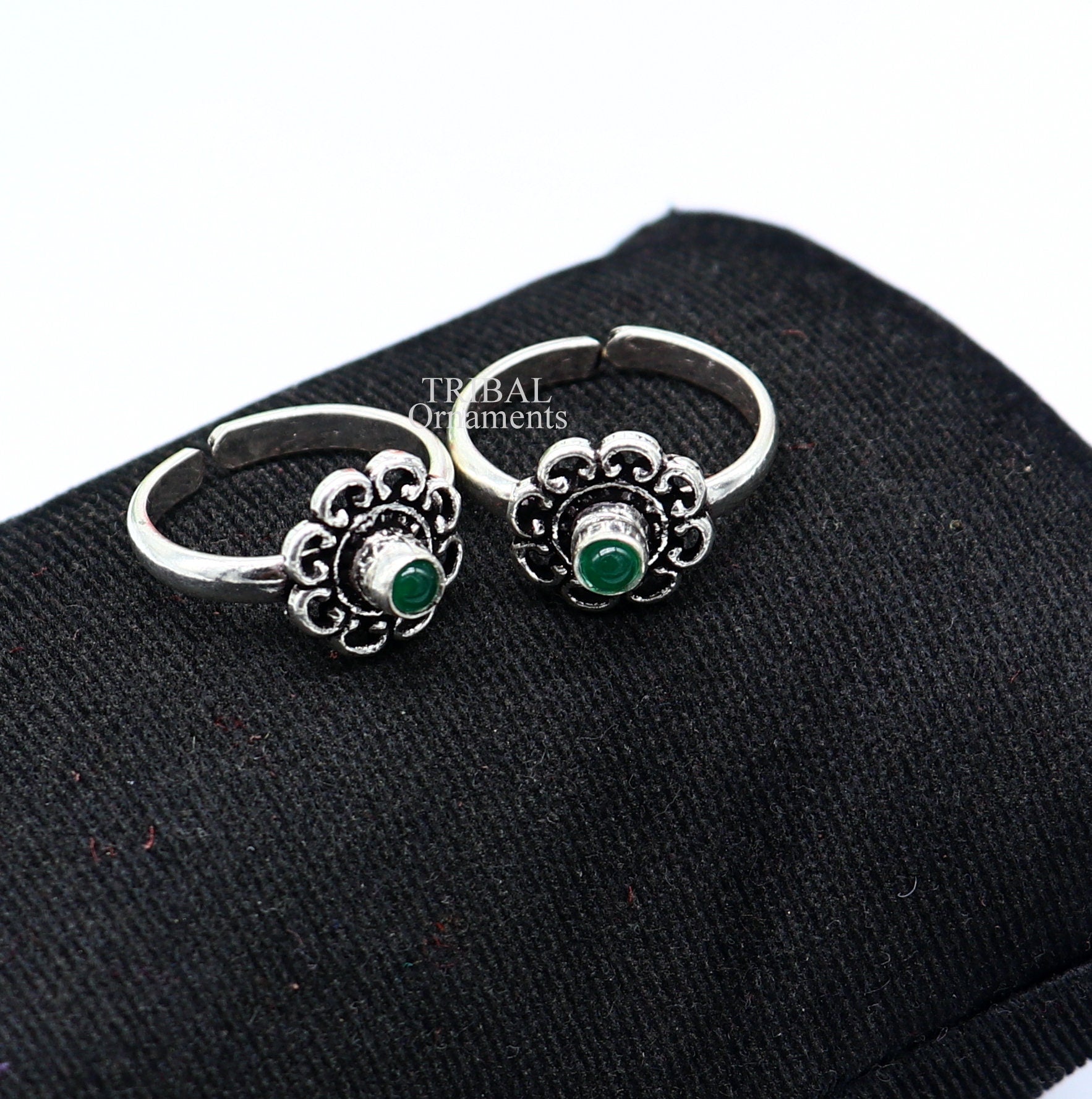 925 sterling silver handmade fabulous tiny toe ring band green stone tribal belly dance vintage style ethnic jewelry from India toer145 - TRIBAL ORNAMENTS