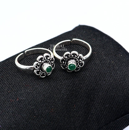 925 sterling silver handmade fabulous tiny toe ring band green stone tribal belly dance vintage style ethnic jewelry from India toer145 - TRIBAL ORNAMENTS