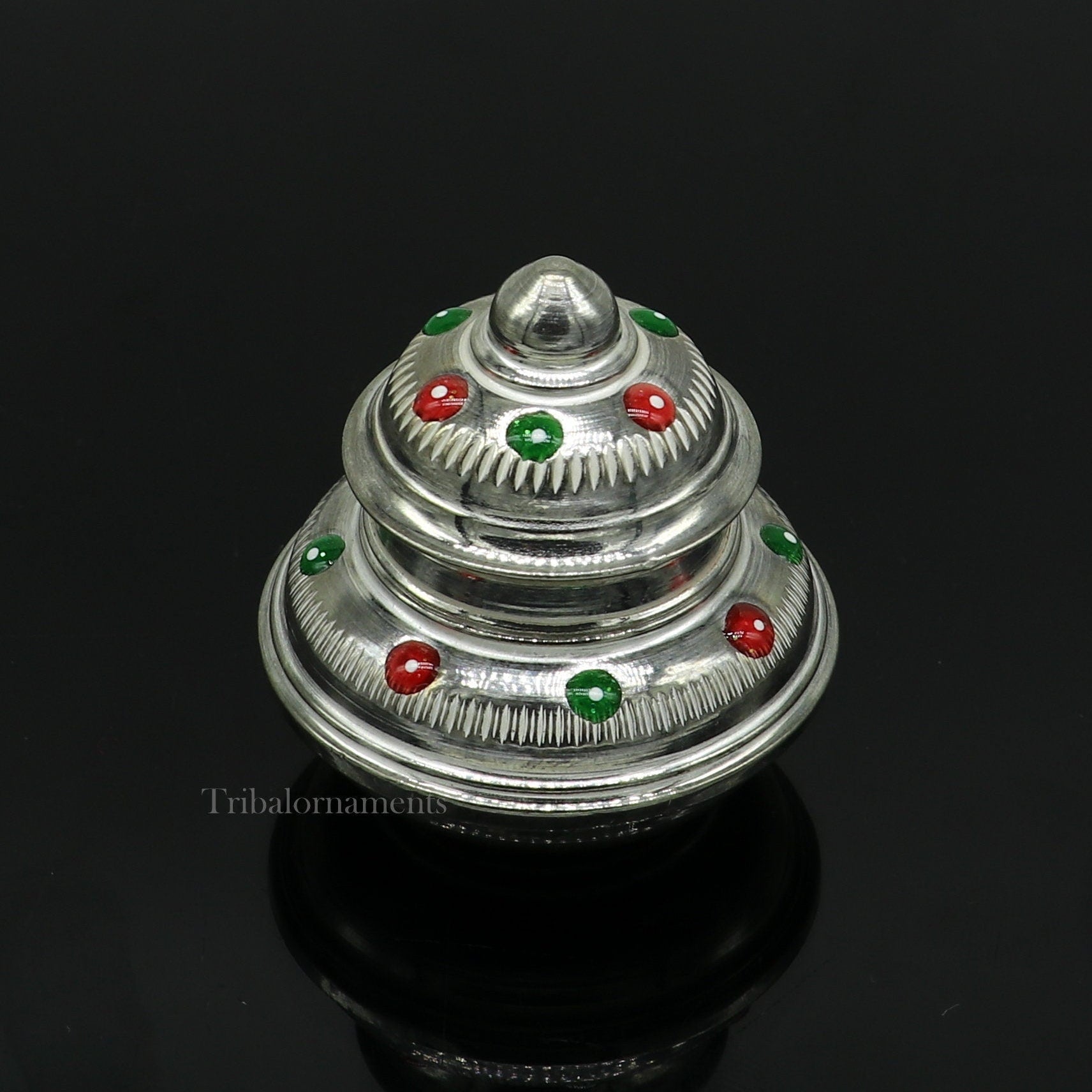 925 Sterling silver handmade fabulous trinket box, bride container box, casket box, sindoor box, enamel work customized gifting box stb267 - TRIBAL ORNAMENTS