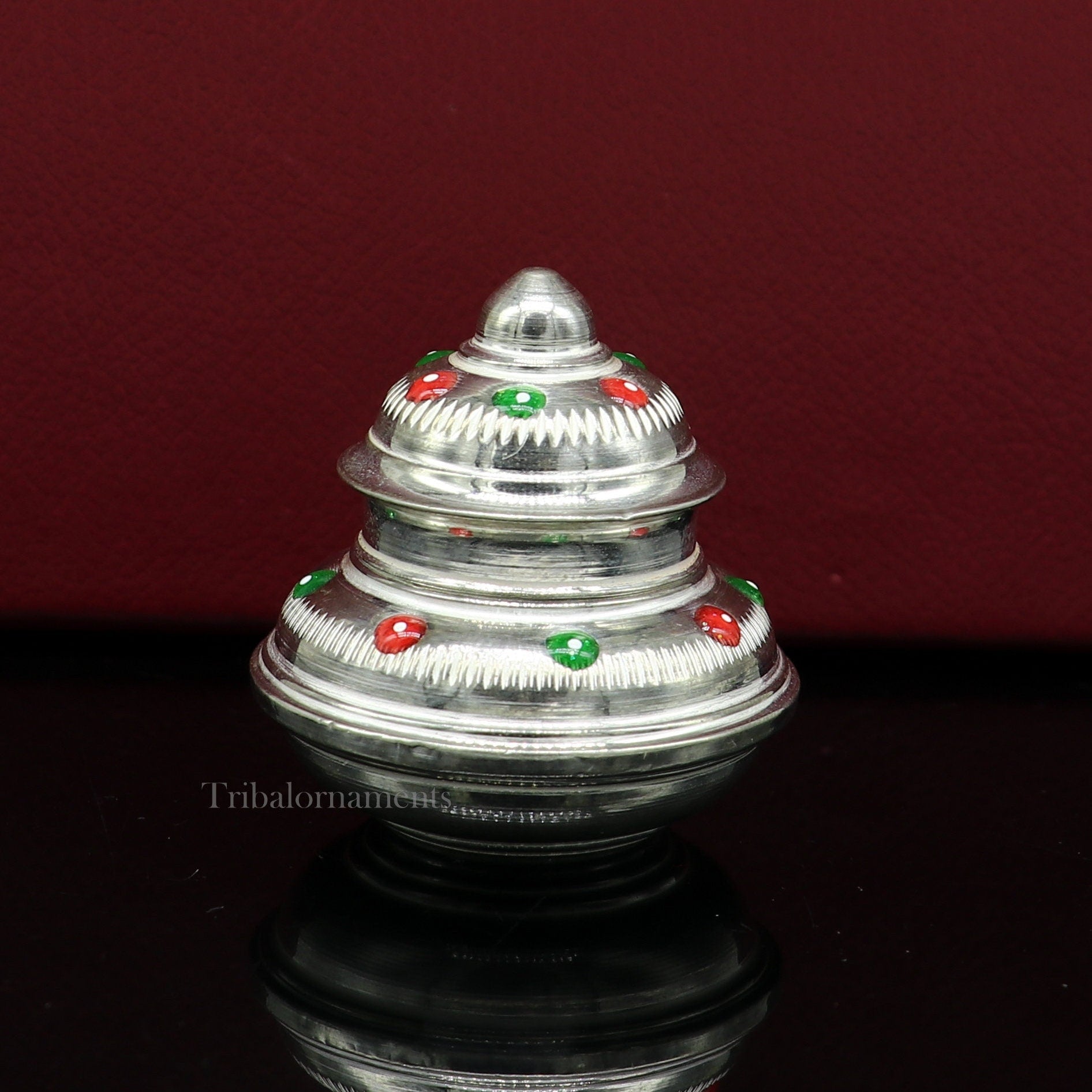 925 Sterling silver handmade fabulous trinket box, bride container box, casket box, sindoor box, enamel work customized gifting box stb267 - TRIBAL ORNAMENTS