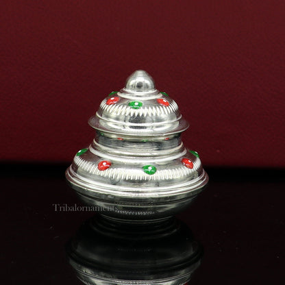 925 Sterling silver handmade fabulous trinket box, bride container box, casket box, sindoor box, enamel work customized gifting box stb267 - TRIBAL ORNAMENTS