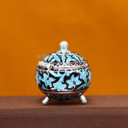 925 Sterling silver handmade fabulous trinket box, Silver container box, casket box, sindoor box, enamel work customized gifting box stb834 - TRIBAL ORNAMENTS