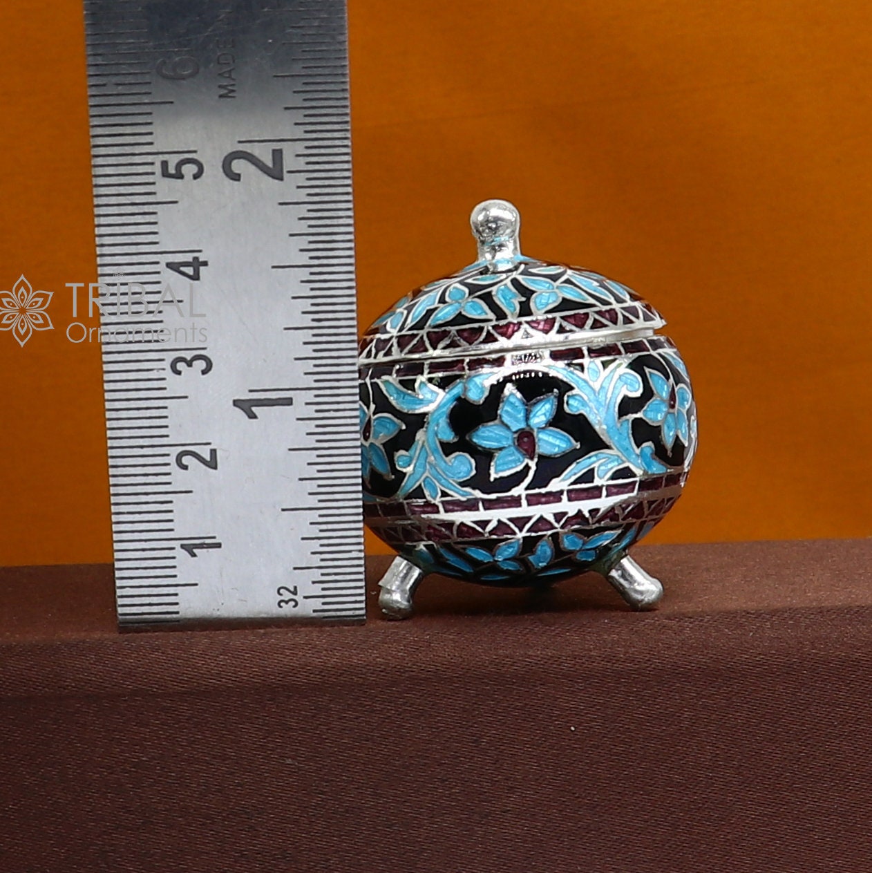 925 Sterling silver handmade fabulous trinket box, Silver container box, casket box, sindoor box, enamel work customized gifting box stb834 - TRIBAL ORNAMENTS