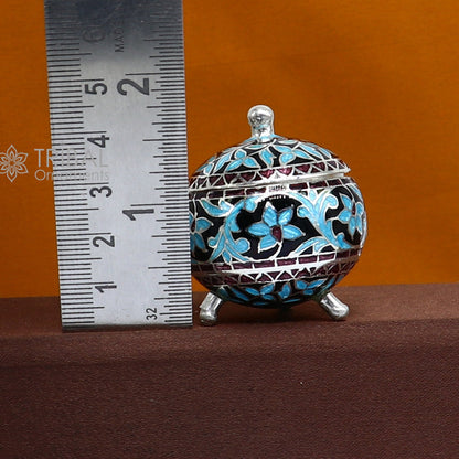 925 Sterling silver handmade fabulous trinket box, Silver container box, casket box, sindoor box, enamel work customized gifting box stb834 - TRIBAL ORNAMENTS