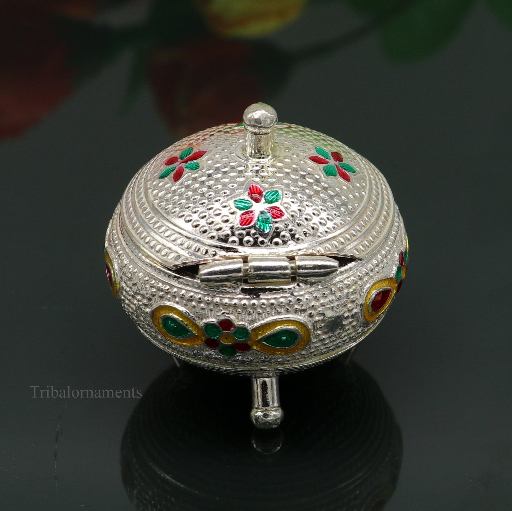 925 Sterling silver handmade fabulous trinket box, solid container box, casket box, sindoor box, enamel work customized gifting box stb186 - TRIBAL ORNAMENTS
