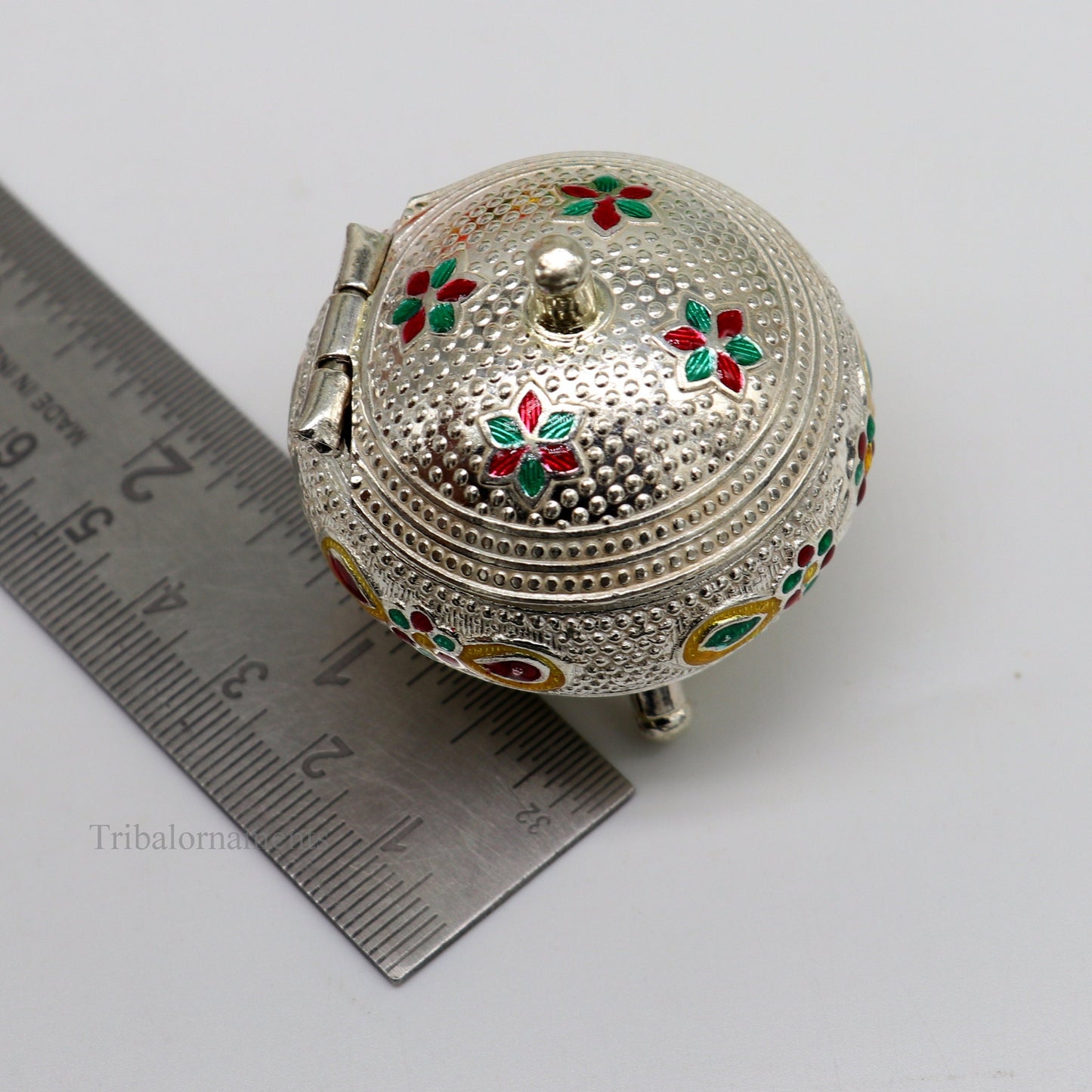 925 Sterling silver handmade fabulous trinket box, solid container box, casket box, sindoor box, enamel work customized gifting box stb186 - TRIBAL ORNAMENTS