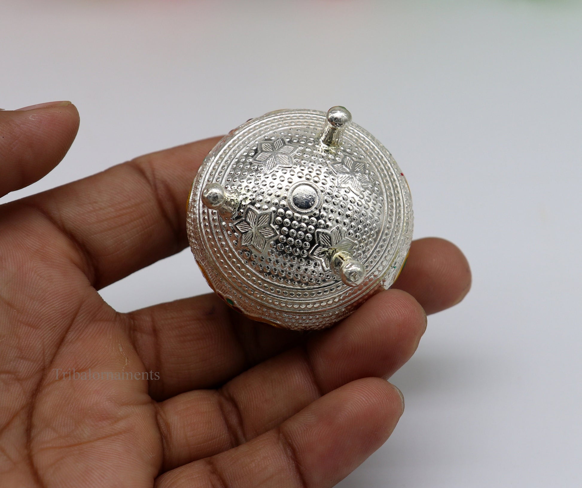 925 Sterling silver handmade fabulous trinket box, solid container box, casket box, sindoor box, enamel work customized gifting box stb186 - TRIBAL ORNAMENTS