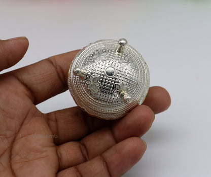 925 Sterling silver handmade fabulous trinket box, solid container box, casket box, sindoor box, enamel work customized gifting box stb186 - TRIBAL ORNAMENTS