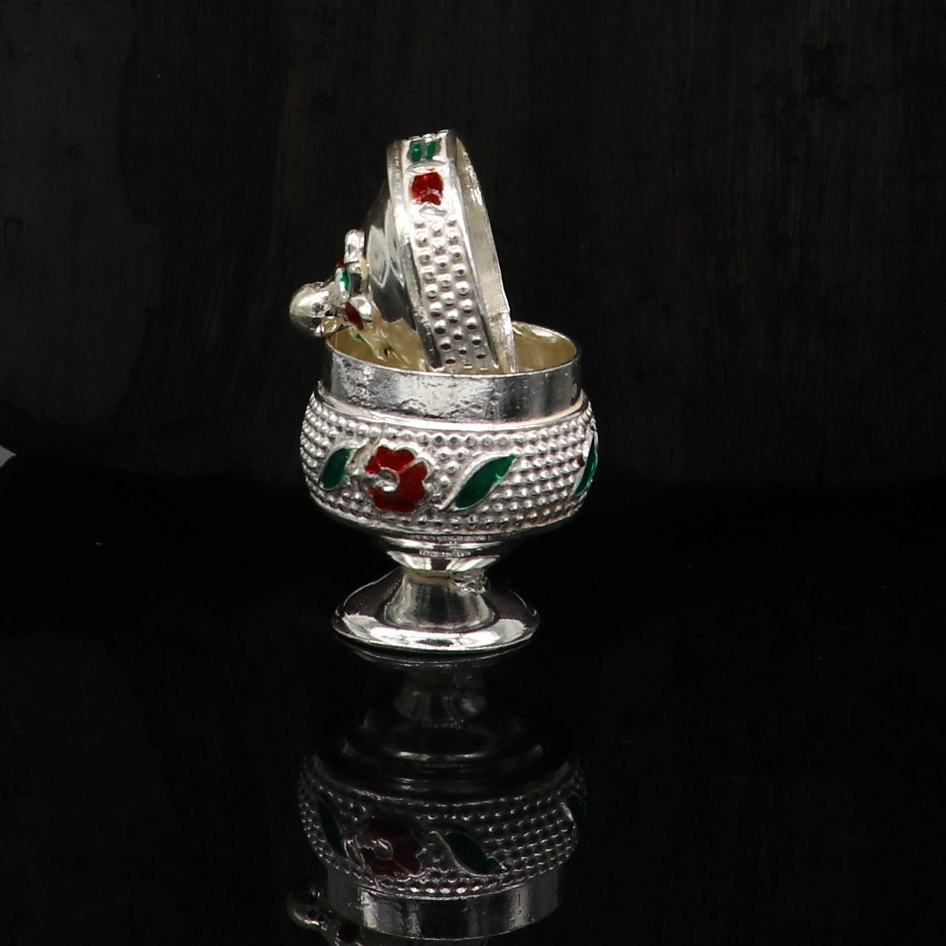 925 Sterling silver handmade fabulous trinket box, solid container box, casket box, sindoor box, enamel work customized gifting box stb91 - TRIBAL ORNAMENTS