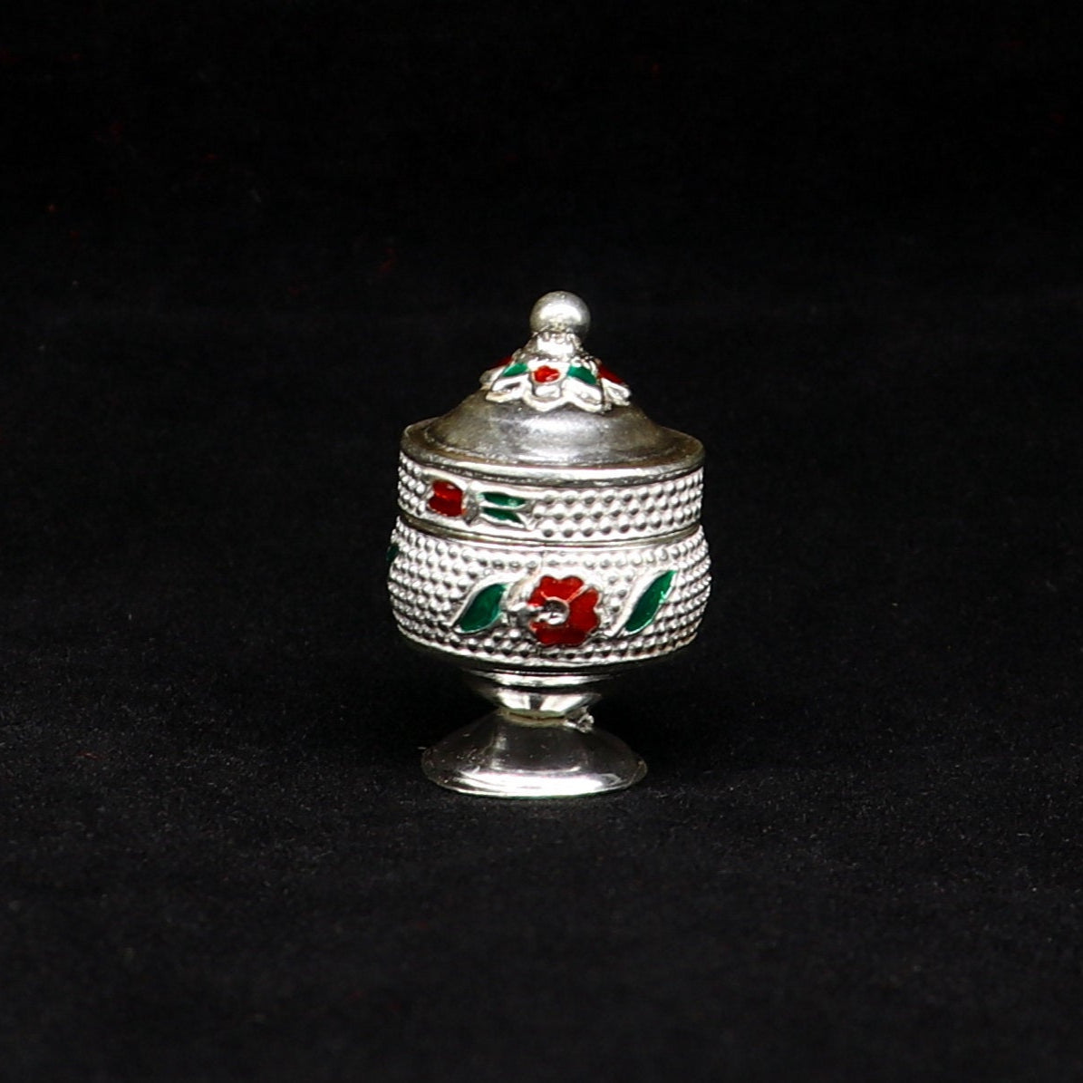 925 Sterling silver handmade fabulous trinket box, solid container box, casket box, sindoor box, enamel work customized gifting box stb91 - TRIBAL ORNAMENTS