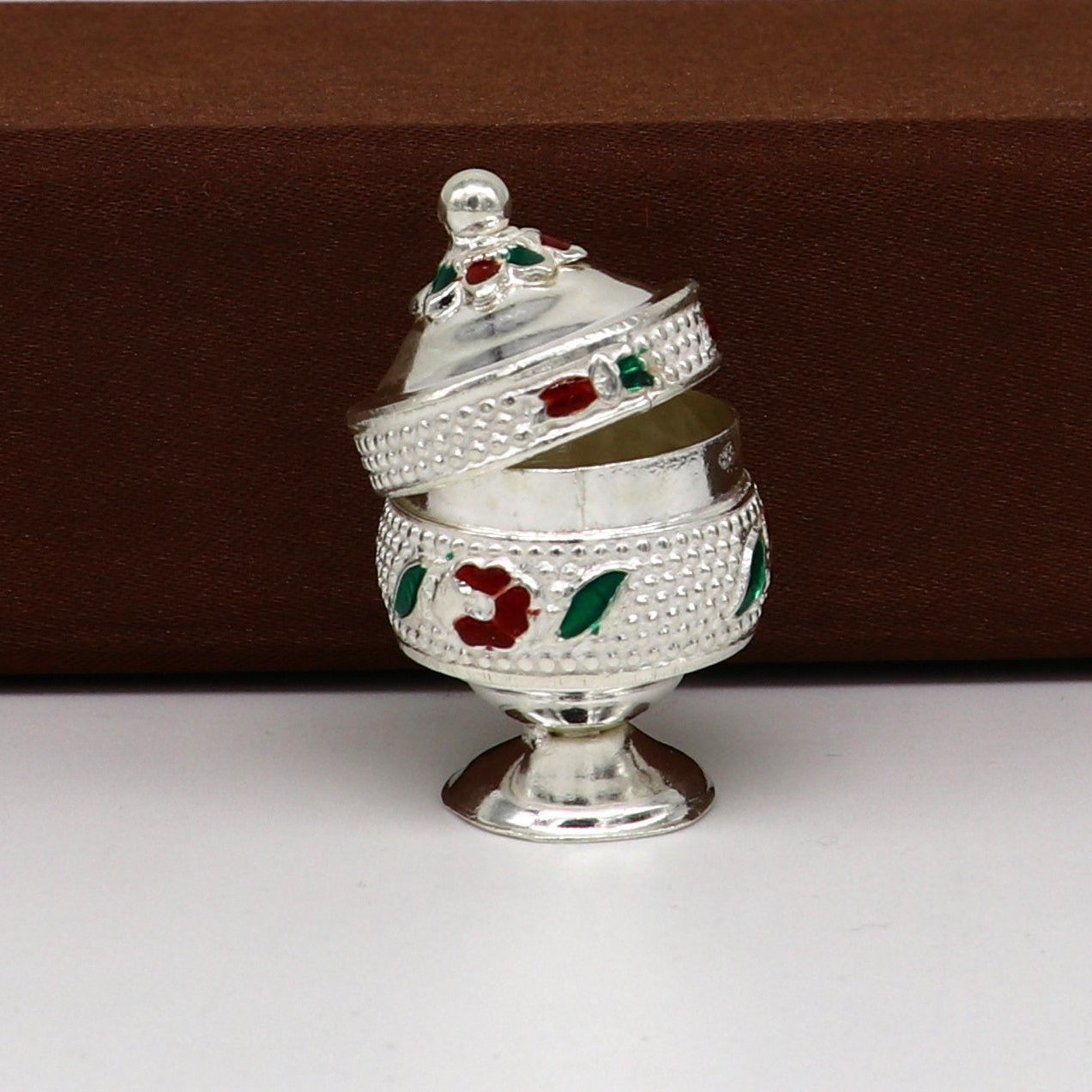 925 Sterling silver handmade fabulous trinket box, solid container box, casket box, sindoor box, enamel work customized gifting box stb91 - TRIBAL ORNAMENTS