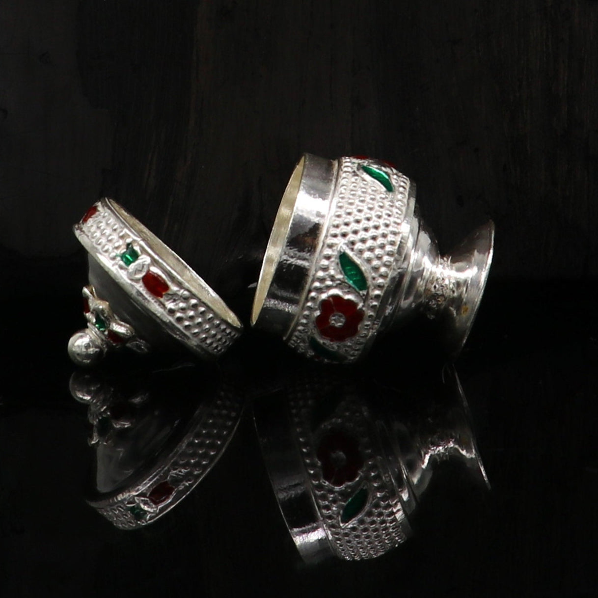 925 Sterling silver handmade fabulous trinket box, solid container box, casket box, sindoor box, enamel work customized gifting box stb91 - TRIBAL ORNAMENTS