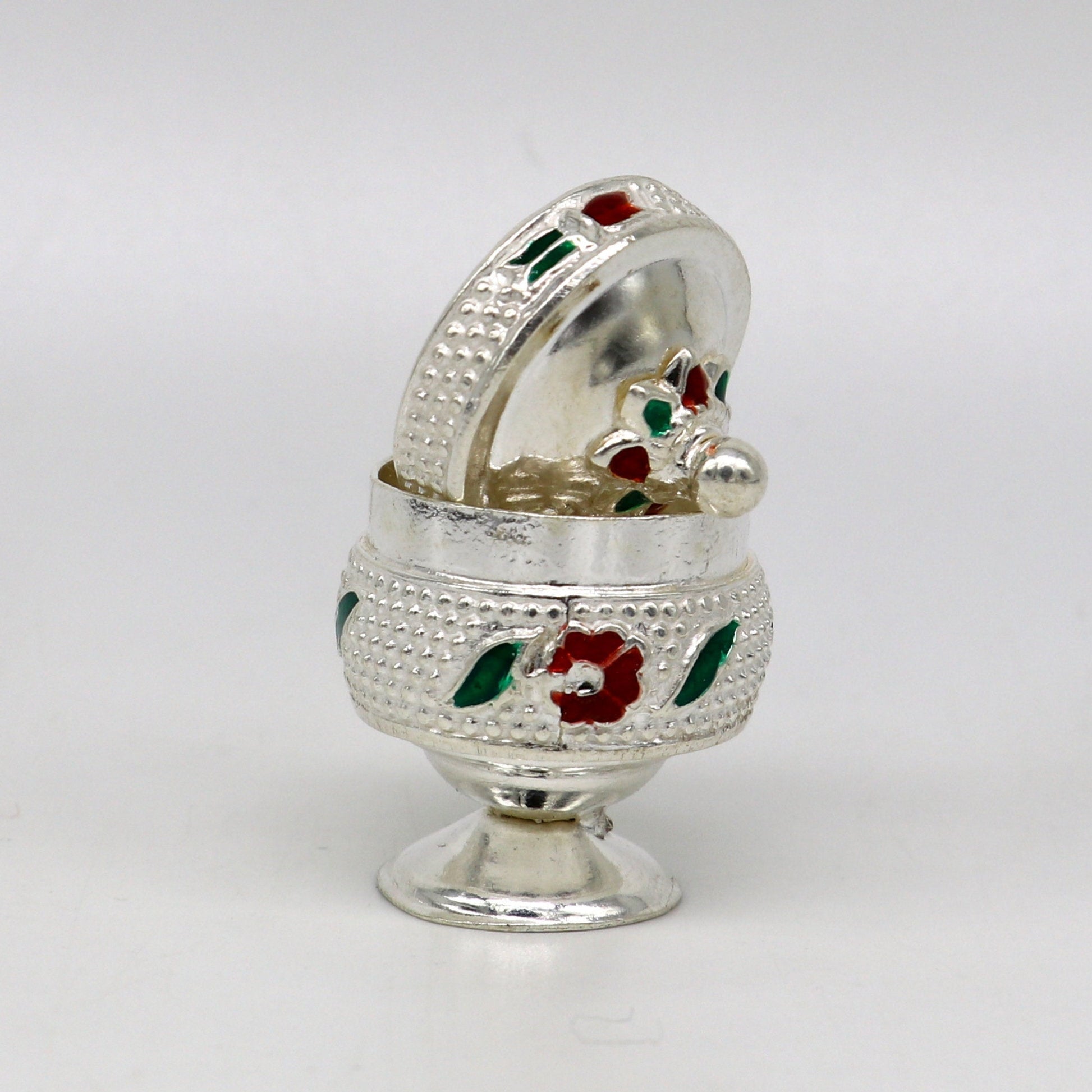 925 Sterling silver handmade fabulous trinket box, solid container box, casket box, sindoor box, enamel work customized gifting box stb91 - TRIBAL ORNAMENTS