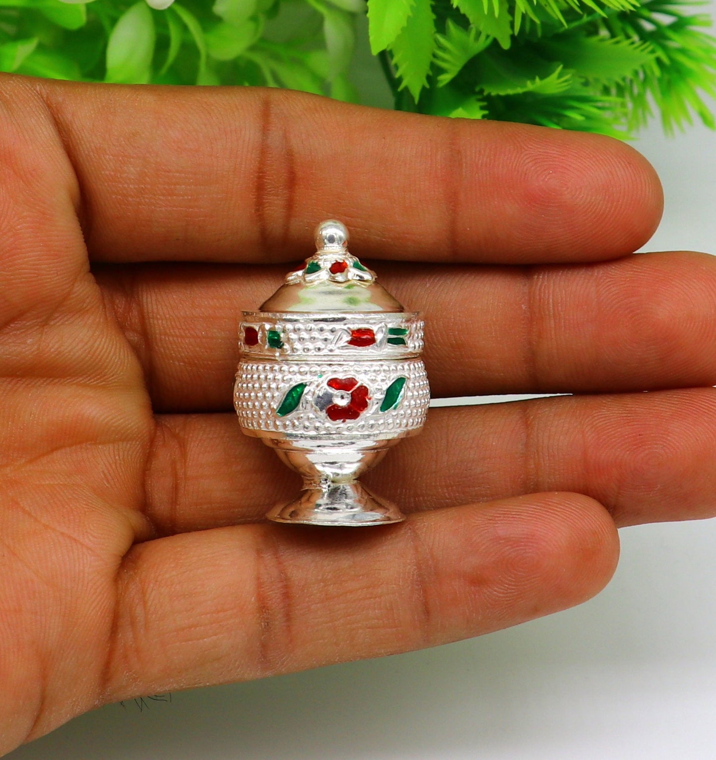 925 Sterling silver handmade fabulous trinket box, solid container box, casket box, sindoor box, enamel work customized gifting box stb91 - TRIBAL ORNAMENTS